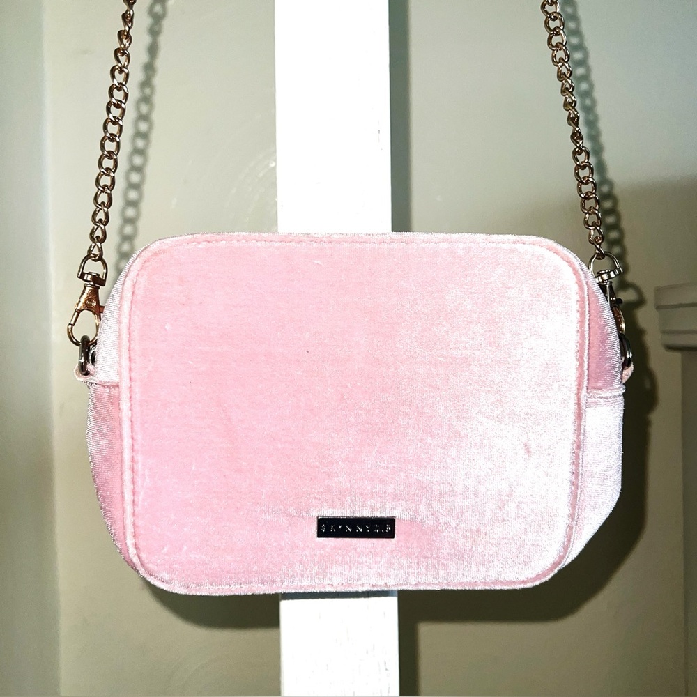 Pink Velvet Crossbody Bag with Chain Strap - Women's Crossbody 0027